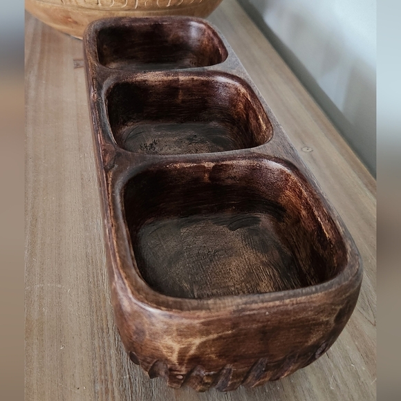 🌍 Rustic Brown Wooden Tray – Handcrafted in India 3-Compartment Organizer cute - Picture 8 of 16